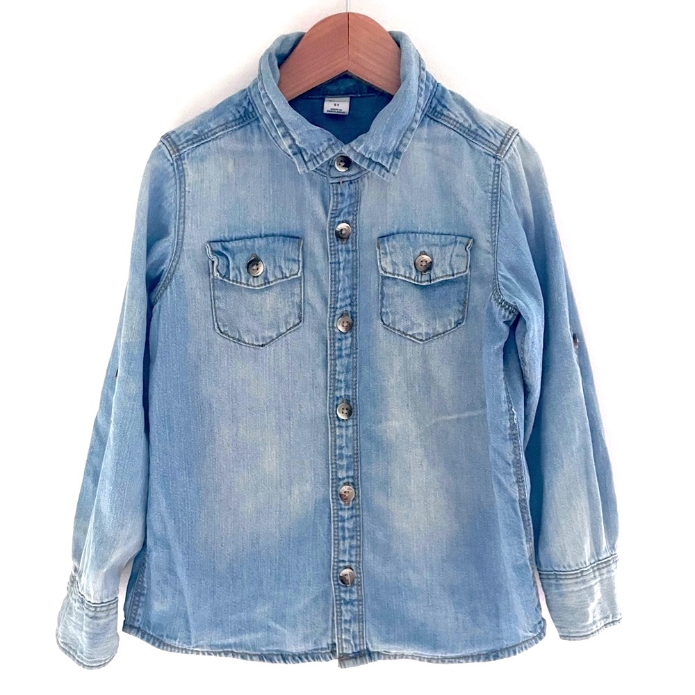 NEW Western Soft Chambray Denim Shirt, Flap Pockets, Roll-Up Cuffs, Button-Down